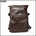 Hot design men leather backpack with many pockets for young people